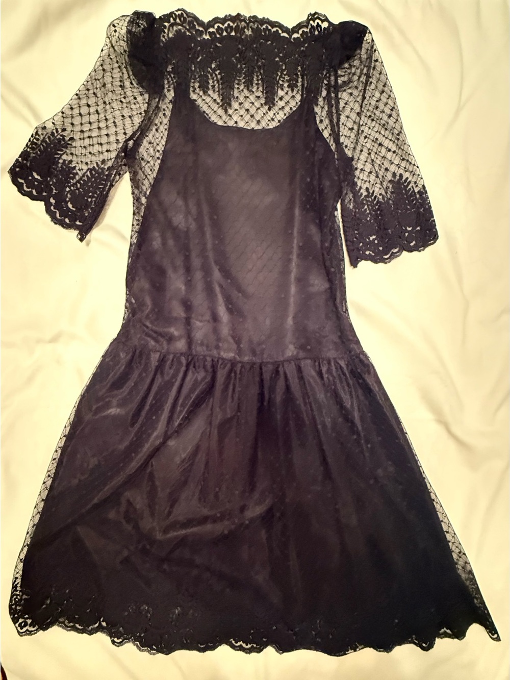 Vintage Women Black Lace Overlay Party Dress